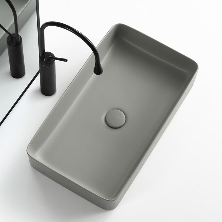 Modern Bathroom Sink Porcelain Rectangular with Pop-Up Drain Vessel Lavatory Sink