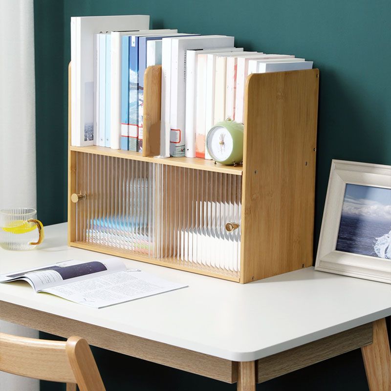 Contemporary Closed Back Bamboo Bookshelf Glass Bookcase for Home and Office