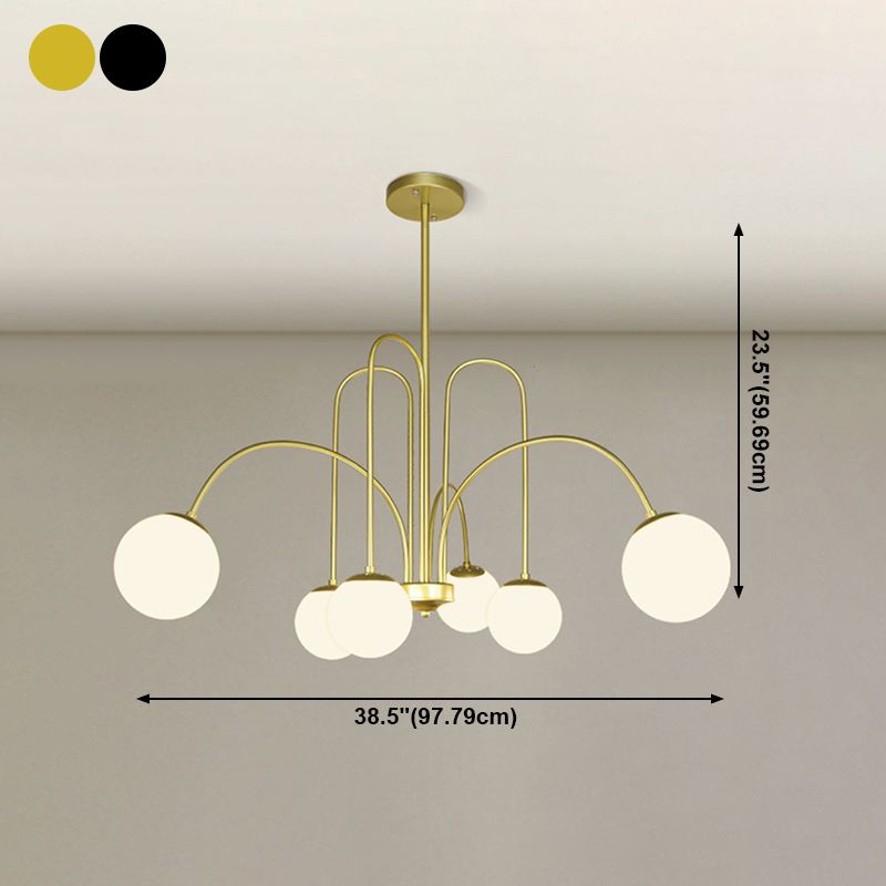 Modern Metal Chandelier Light Globe Multi-Head Pendant Lamps with Glass Shade
