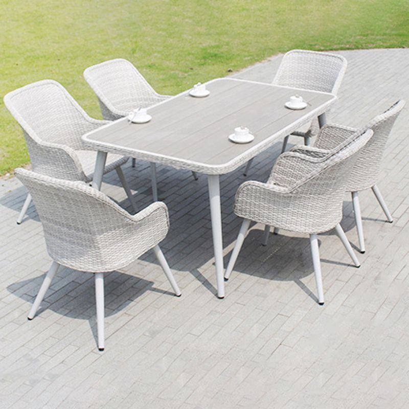 Light Gray Boho Dining Table Set 1/3/5/7 Pcs Rattan Dining Set