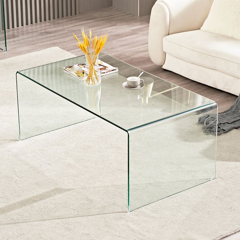Modern Rectangle Glass Coffee Table Sled Base Cocktail Table