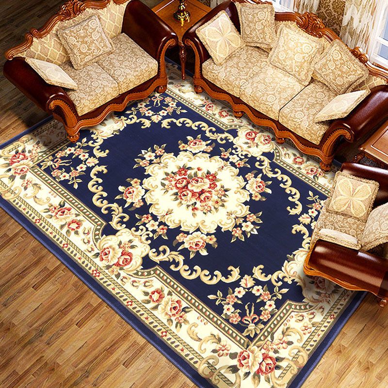 Yellow Traditional Area Carpet Medallion Pattern Polyester Area Rug Stain Resistant Rug for Bedroom