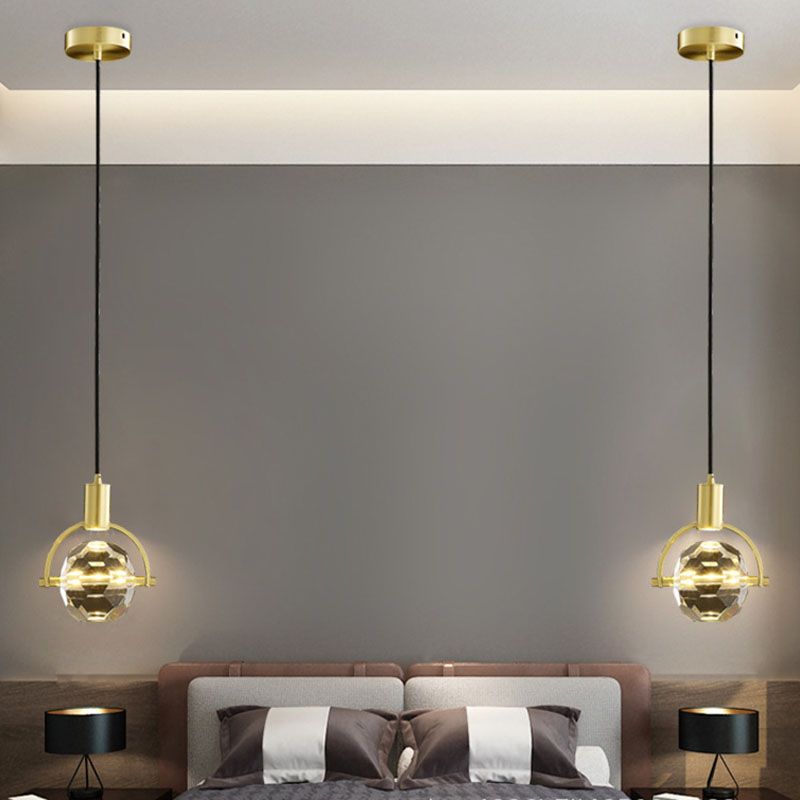 Ball Light Suspension Pendant Modern Simple Crystal Hanging Lights for Bedside