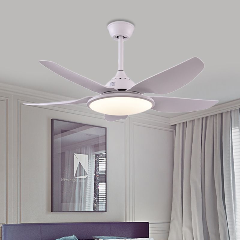 Lampada a ventola rotonda moderna LED ACRILICA ACRILICA A 5 BLADE Luce a soffitto semi-flush in bianco per soggiorno, largo 44 "