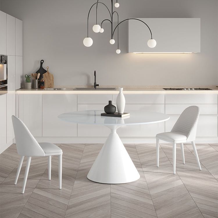 Round Stone Dining Table Modern Pedestal Dining Table in White and Black