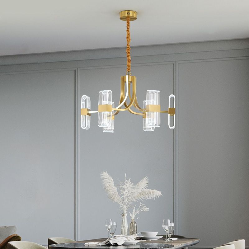 Shaded Chandelier Lighting Fixture Simplicity Metal Dinning Room LED Pendant Light Fixture in Gold