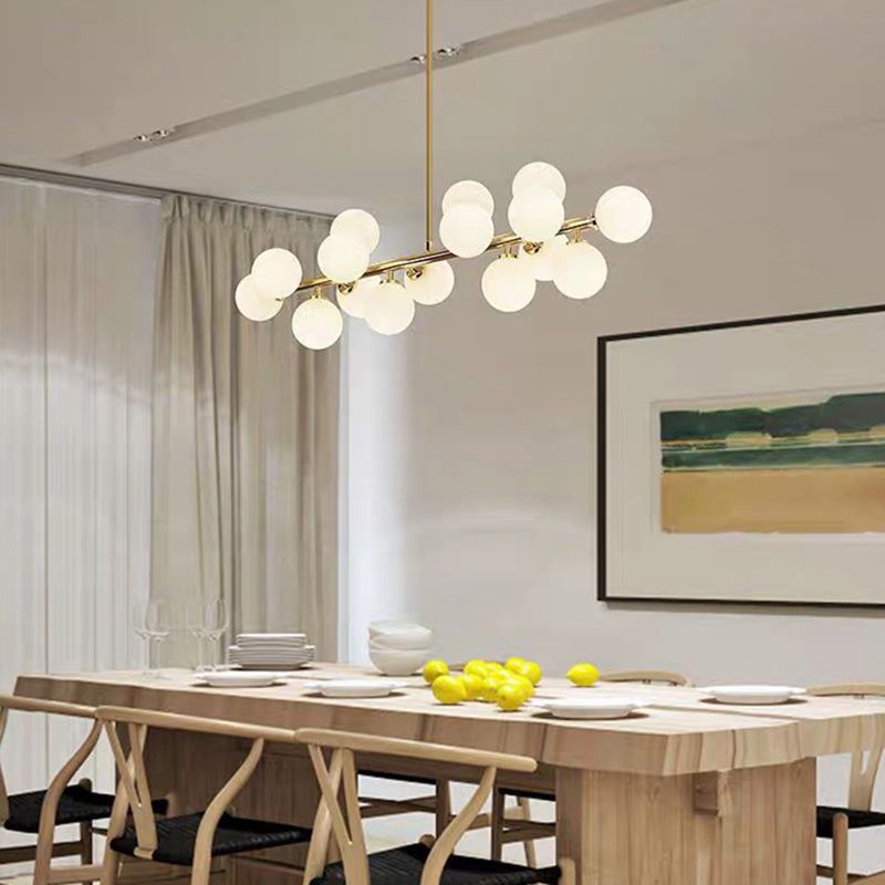 16-Lights White Glass Orb Island Light 37.5" Length Nordic Style Long Strip Lighting Fixture