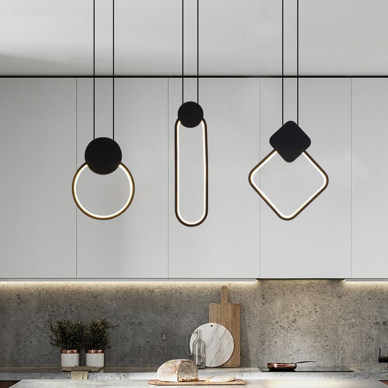 Geometrieform Pendelleuchte zeitgenössische Metall 1 Licht Anhänger Beleuchtung in Schwarz