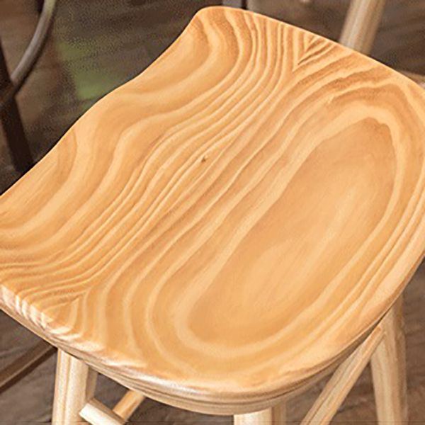 Contemporary Backless Footrest Stool Contoured Pine Solid Wood Bar Stool
