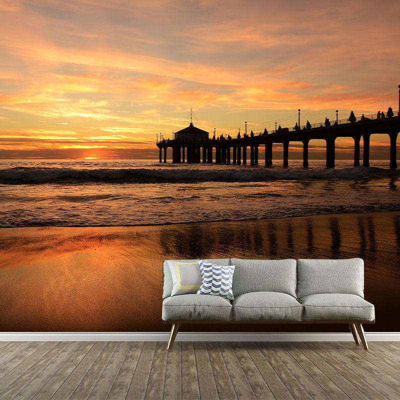 Photography Horizontal Coastal Mural Wallpaper Mildew Resistant for Bathroom