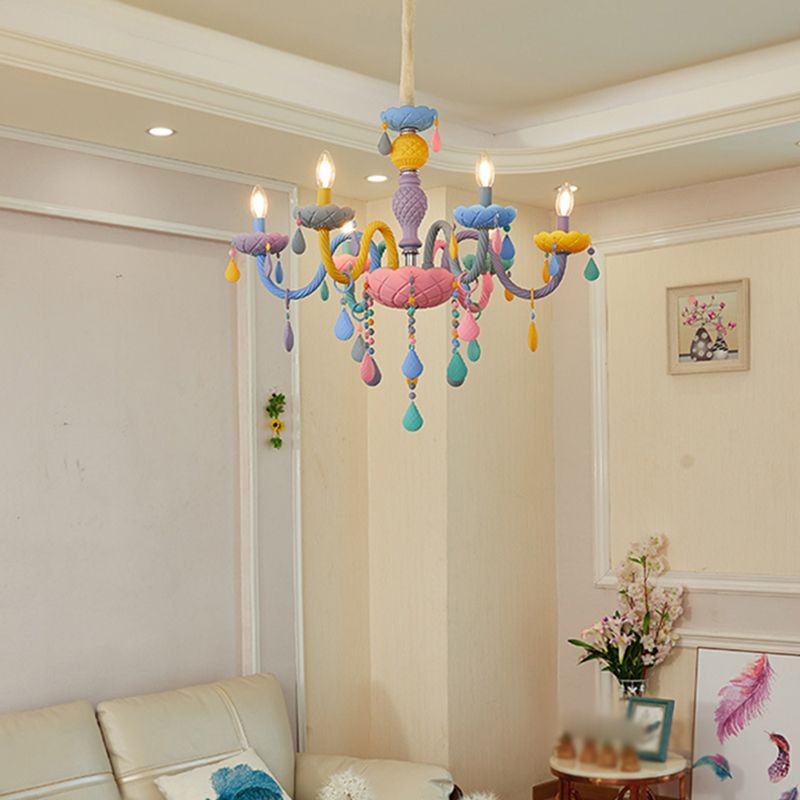 Bedroom Macaron Pendant Light in Modern Creative Style Wrought Iron Chandelier with Crystal Decoration