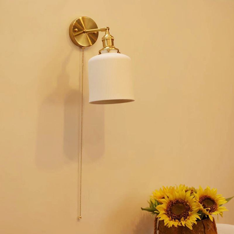 Modern Metal Wall Sconce Geometric Shape Vanity Lamp with Ceramic Shade for Bathroom