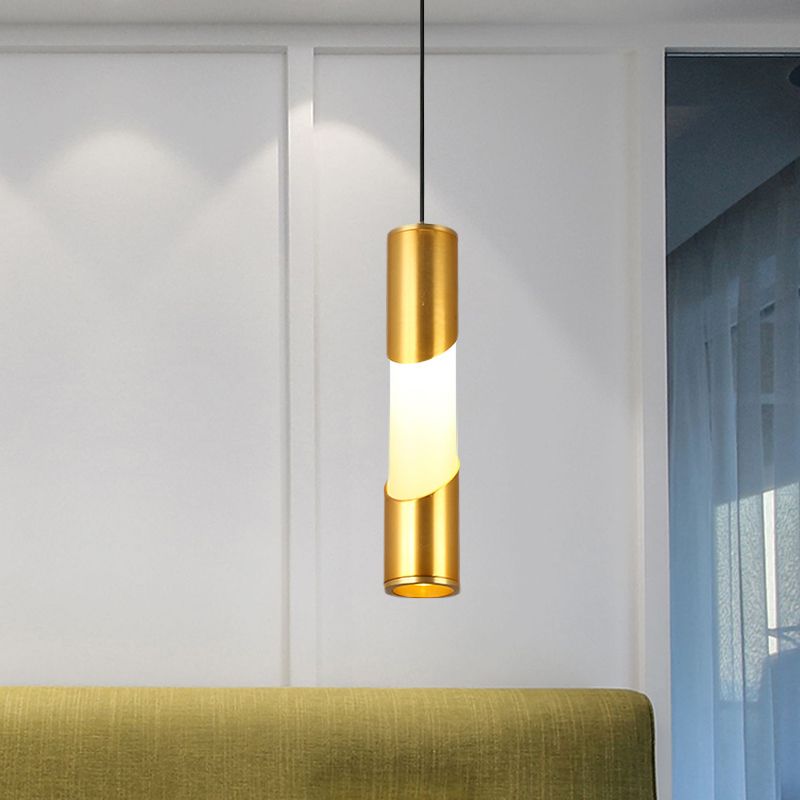 Gold Tube Pendant Lighting Simple LED Metallic Hanging Lamp for Restaurant in Warm/White Light