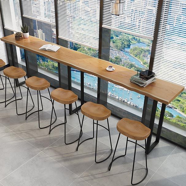 Modern Solid Wood Bar Table Set 1/4/7 Pcs Backless Full Natural Bar Stool