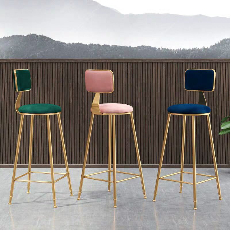 Glam Round Counter Stool Footrest Upholstered Low Back Indoor  Dining Stool