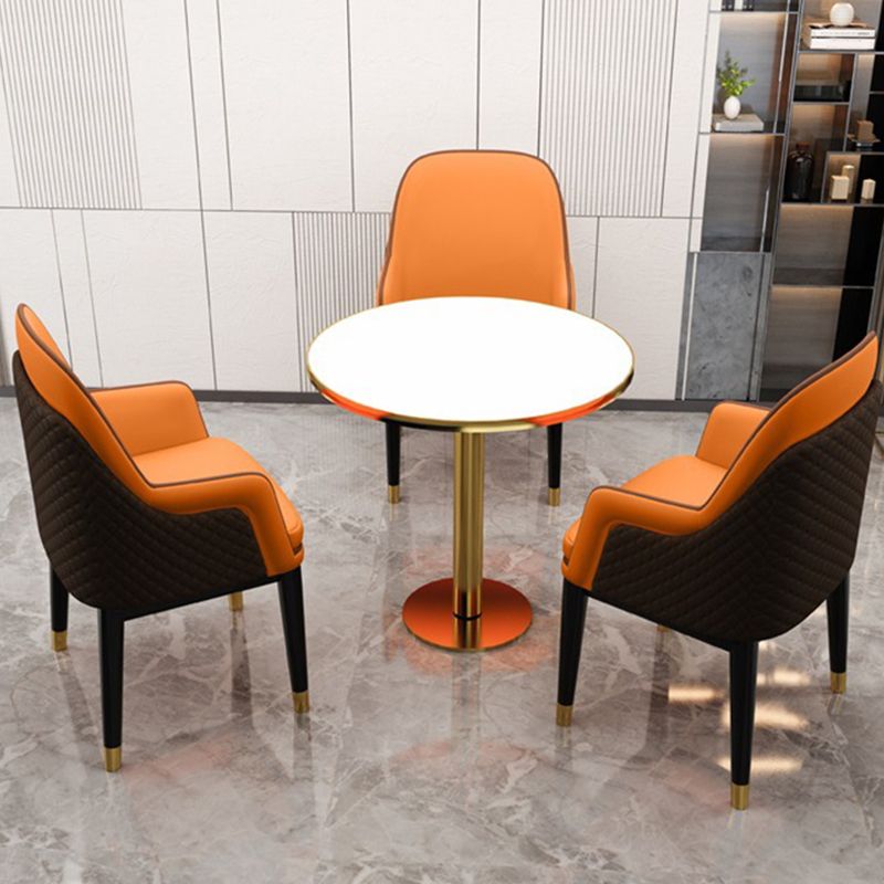 Glam Style Parsons Arm Chair Leather Dining Chair for Living Room