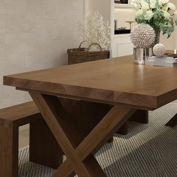 Industrial Style Wood Dining Table Rectangle Dining Table with Wooden Legs