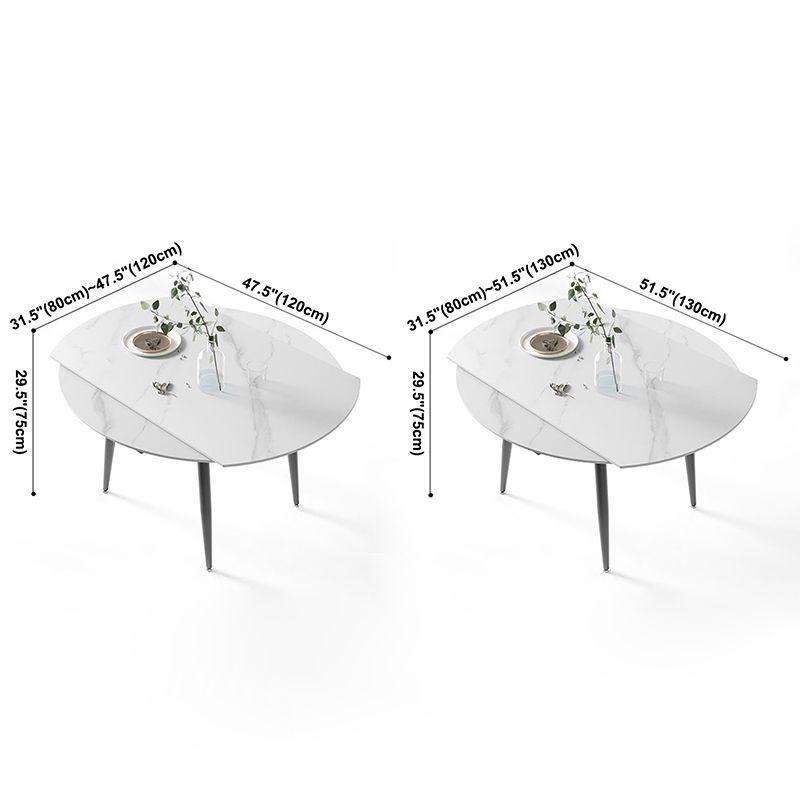 Modern Sintered Stone Dining Table White Round Table with Black Frame for Home