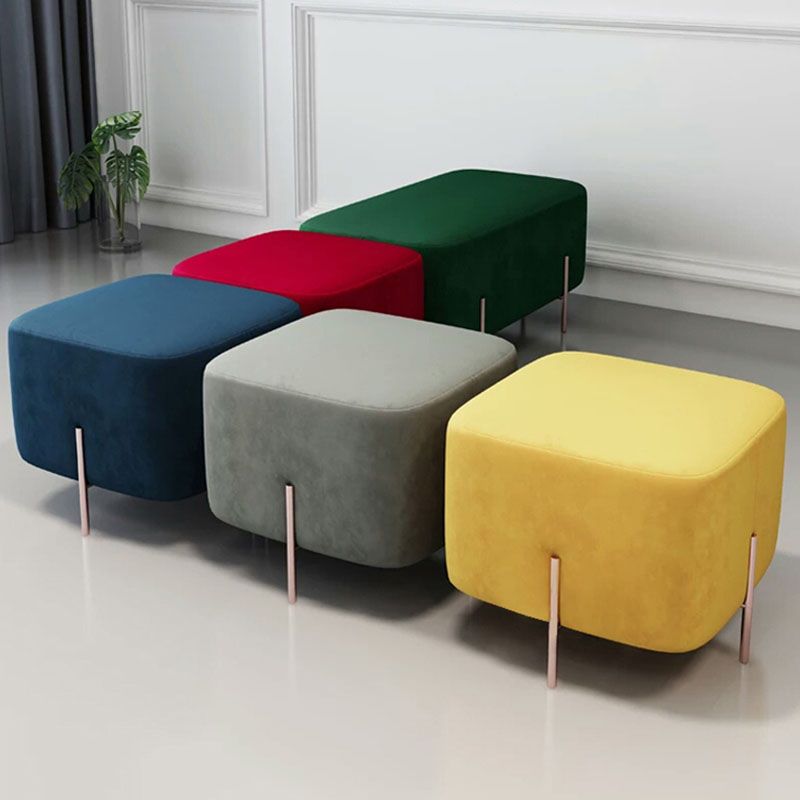 Modern Pouf Ottoman Velvet Upholstered Fade Resistant Square Ottoman with Metal Legs