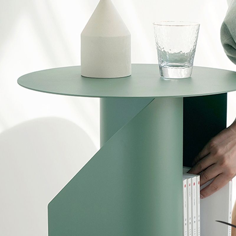 Contemporary Corner Table Round Side Table with Metal Shelves