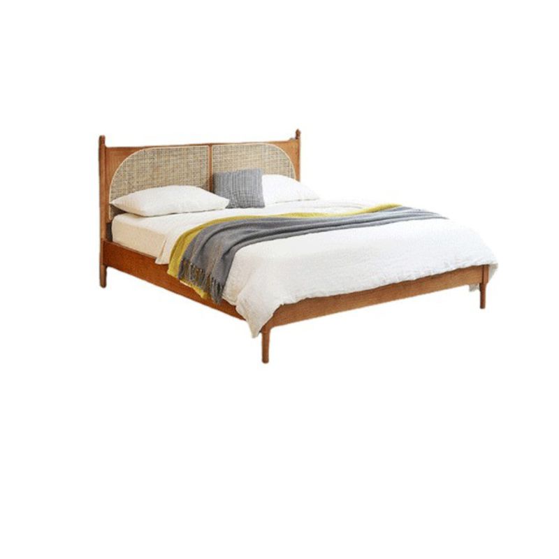 Tropical Standard Bed Solid Wood Solid Color Panel Bed with Headboard