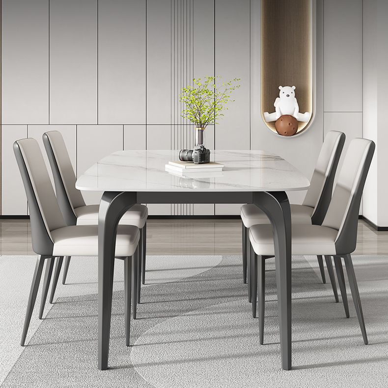 Contemporary White Rectangular Stone Dining Table with 4 Legs