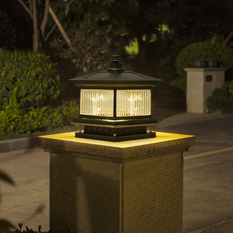 Metal Rectangle Shape Outdoor Lamp Modern Style 1-Light Solar Pillar Light