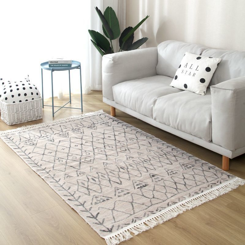 Fancy Fringe Area Carpet Geometric Pattern Polyester Area Rug Easy Care Area Rug for Home Decor