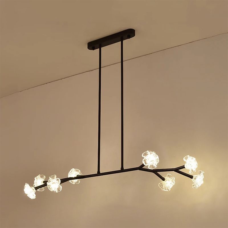 Araña de lámpara lineal radial lámpara de tono floral de cristal transparente para comedor