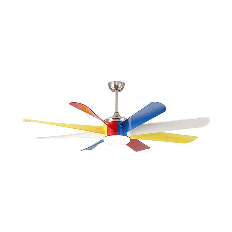 Lámpara de ventilador colgante de Sputnik contemporáneo Sala de estar acrílico de 60 "de ancho LED Semi Flush Lights en amarillo con 8 cuchillas coloridas