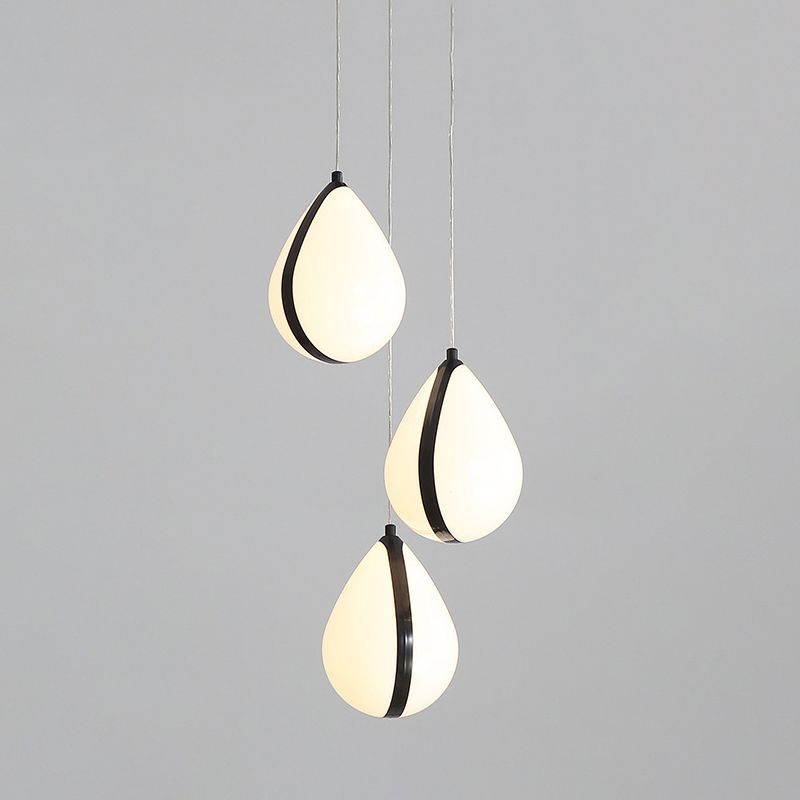 Tédle d'eau moderne Multi Light Pendant acrylique 3 lumières Room de salle à manger LED PLADIER LED EN NOIR AVEC CANVOPE ROND, BLANC / CHAUD
