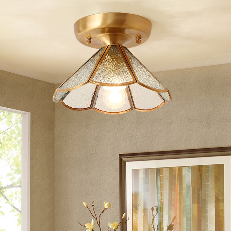 Colonial Tapered Flush Light Glass 1 Light Flush Mount Ceiling Fixture in Gold