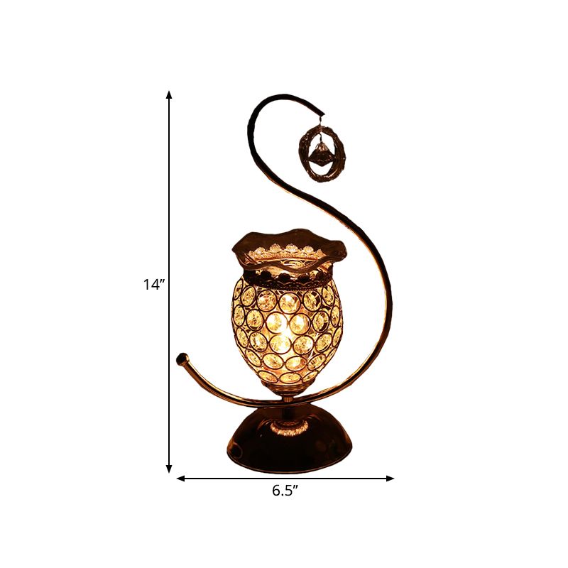 1 Glühbirnenschlafzimmertischlampe zeitgenössischer goldener Schreibtisch Licht mit Blumenkristall eingebetteter Schatten in warmem/blau/lila Licht
