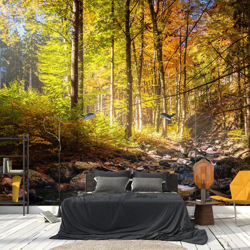 Autumn Forest Landscape Mural Water Resistant Wall Decor for Sitting Room