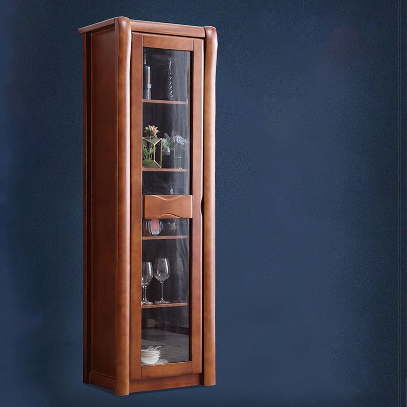 Contemporary Glass Paned Cabinet in Rubberwood 1/2-Door Solid Wood Storage Cabinet