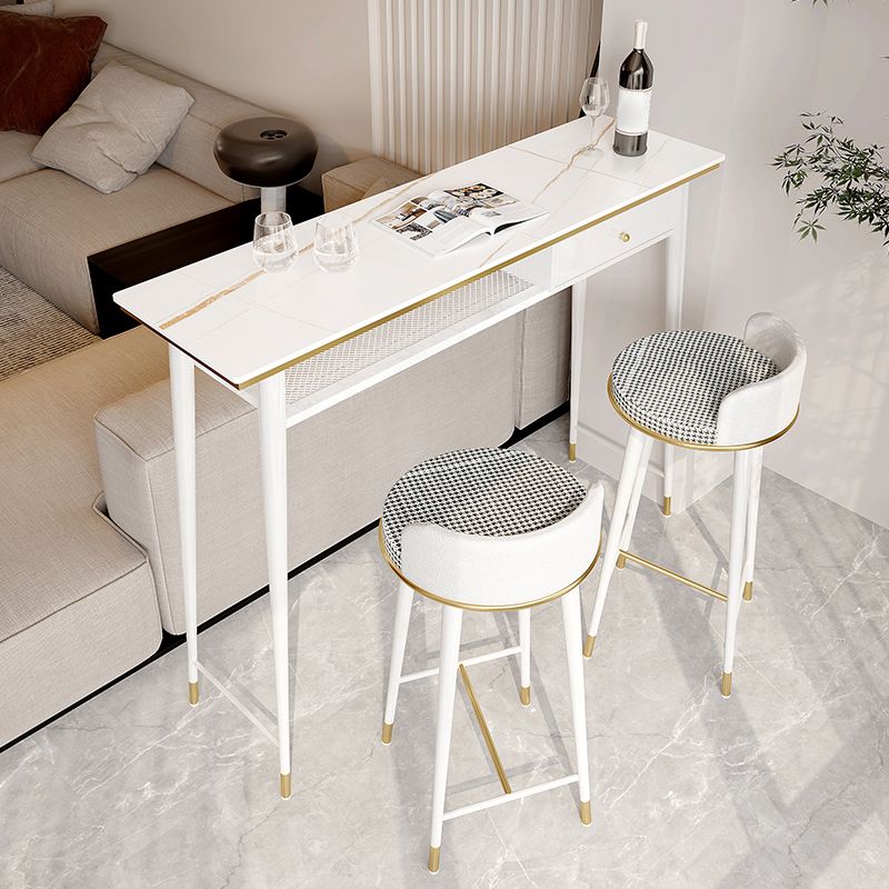 Indoor Metal Pub Set 1/3 Pcs Bar Table with Stone Top and Low Back Bar Stools