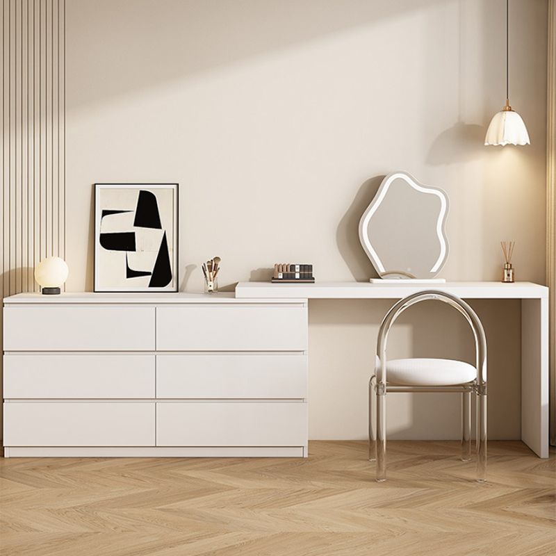 Modern With Drawer White Wood Bedroom With Stool Mirror Dressing Table