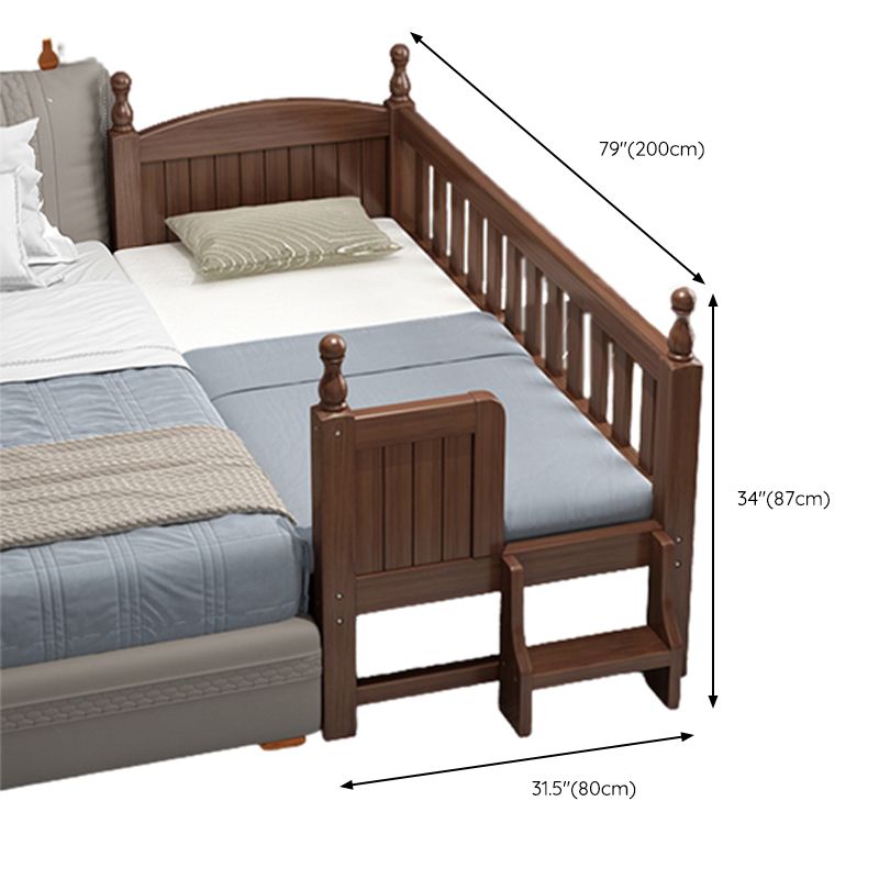 Solid Wood Baby Crib Walnut Color Crib with Guardrail and Mattress
