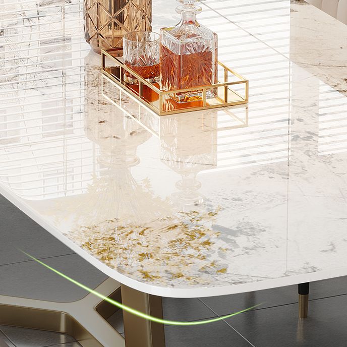 Luxury Sintered Stone Dining Table Rectangle Table with Gold Trestle Base