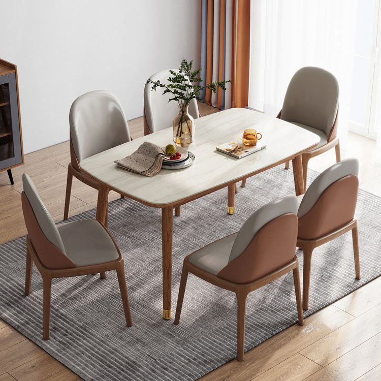 White Dinette Table with Wood Legs Modern Dining Table for Kitchen