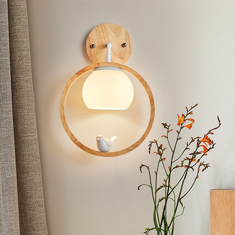 Modernist Wall Sconce Wood and Glass Sconce Light for Bedroom