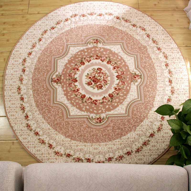 Beige Vintage Rug Polyester Flower Area Rug Stain Resistant Rug for Living Room