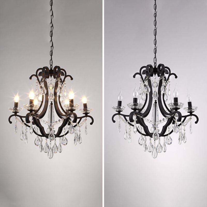 European Style Chandelier Light Crystal Multi Head Black Pendant Light for Living Room
