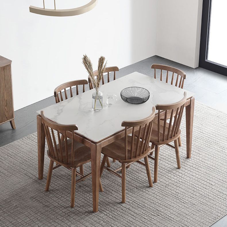 Modern Style Dining Rectangle Table Sintered Stone Dining Table with Wood Legs