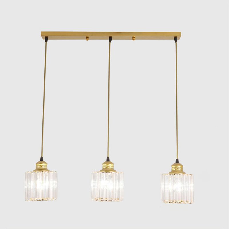 Eigentijdse cilinder suspensie licht kristal 3 bollen eetkamer multi -light hanger in goud
