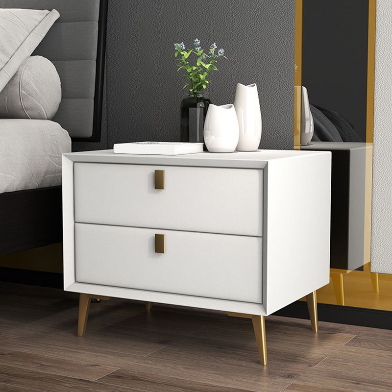 Leather Accent Table Nightstand Modern Bedside Cabinet with Drawers