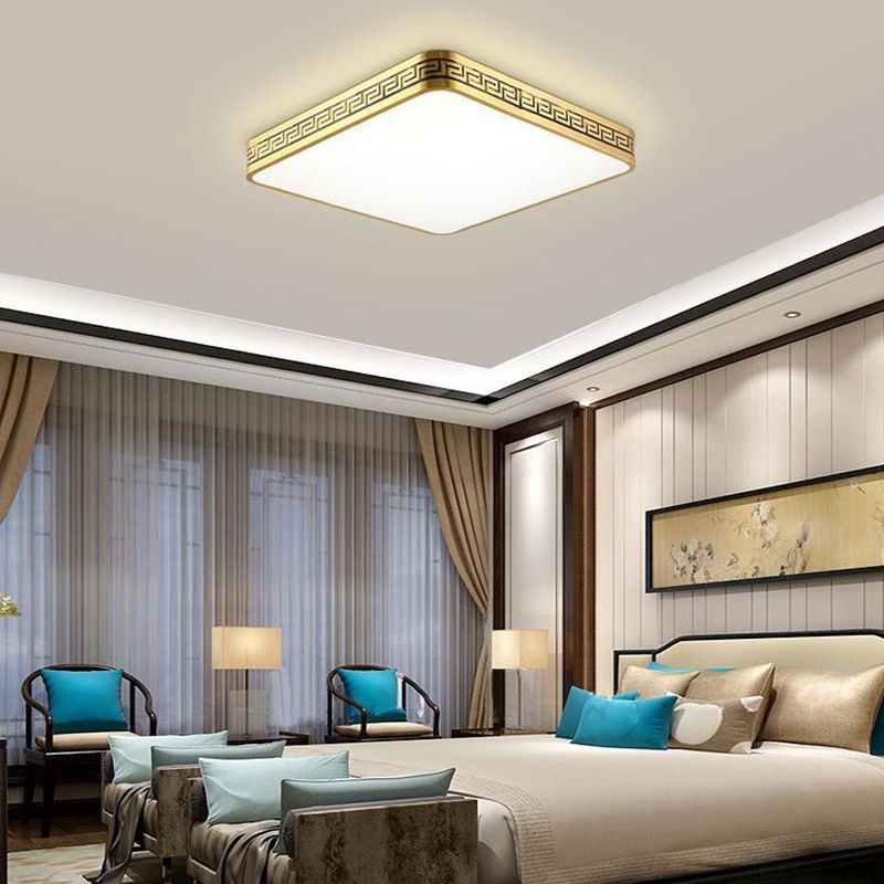 Modern Flush Mount Gold Brass LED Ceiling Light Fixture for Bedroom