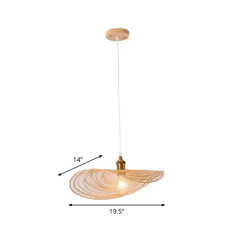 Chinese Style 1/3/6-Light Pendulum Light Beige Lotus Leaf Pendant Lighting with Bamboo Shade, 14"/16.5"/19.5" Wide
