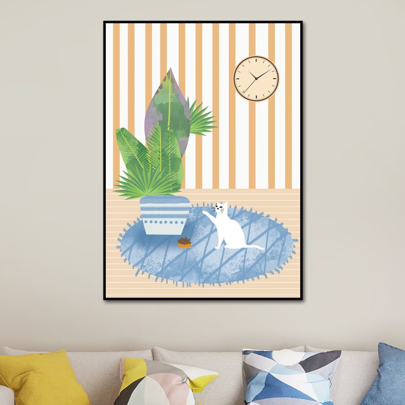 Light Color Kids Canvas Print Kitten Playing on the Carpet Wall Art Decor Above Bed