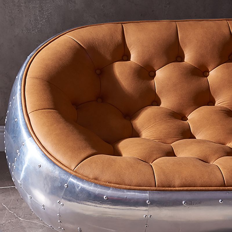 Contemporary Seating Orange Leather Tufted Living Room Settee